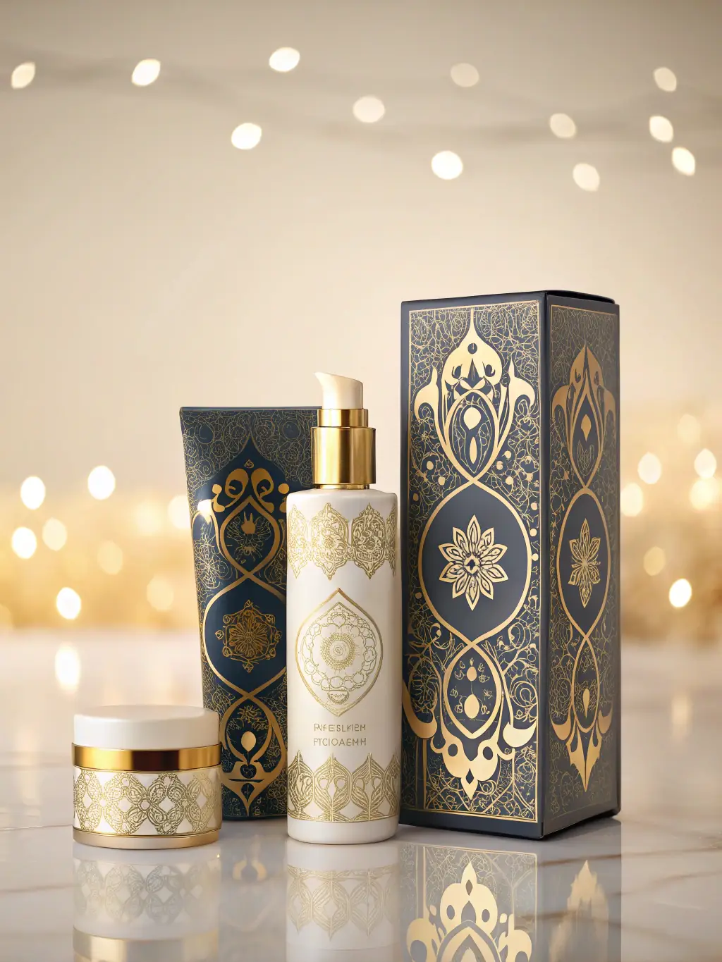 A selection of high-end skincare products displayed on a shelf at Reflections Spa, showcasing the spa's commitment to quality and effective ingredients.